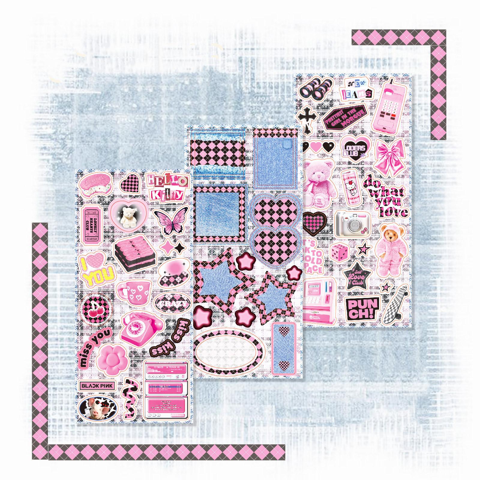 

3 шт. Y2K винтажные джинсовые милые блестящие наклейки из материала Blingbling Kawaii Girl Scrapbook Notebook Kpop фотокарта DIY Decor