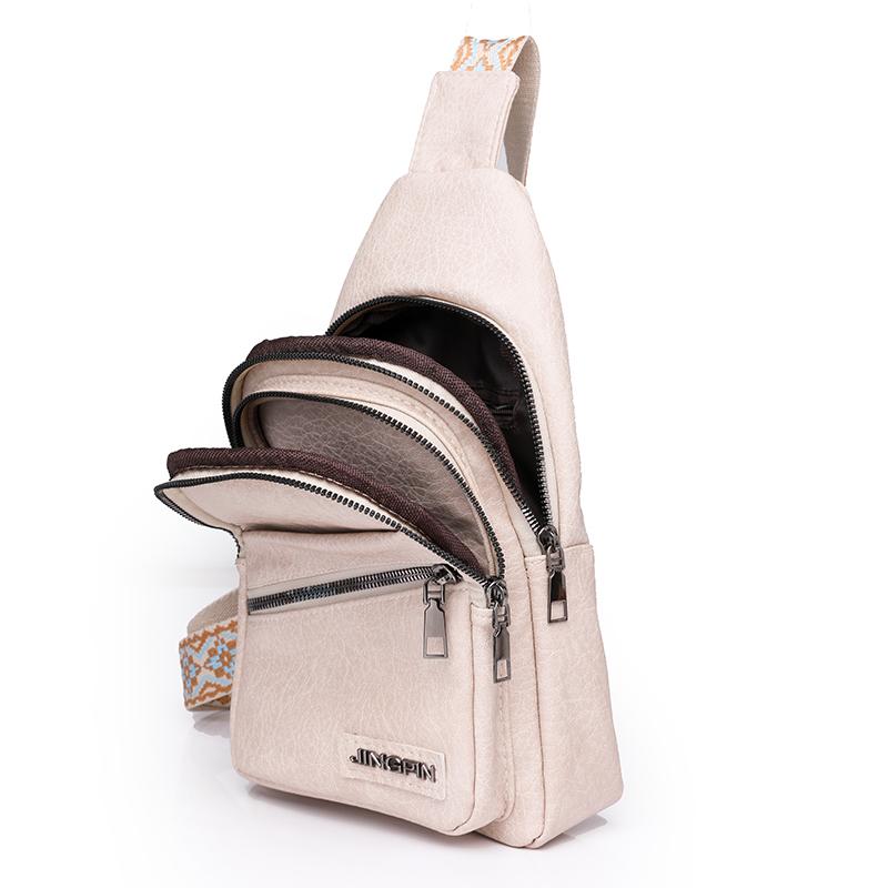 Women's Leather Chest Bag Solid Color Crossbody Bag Stitching Waist Bag Colorful Shoulder Straps