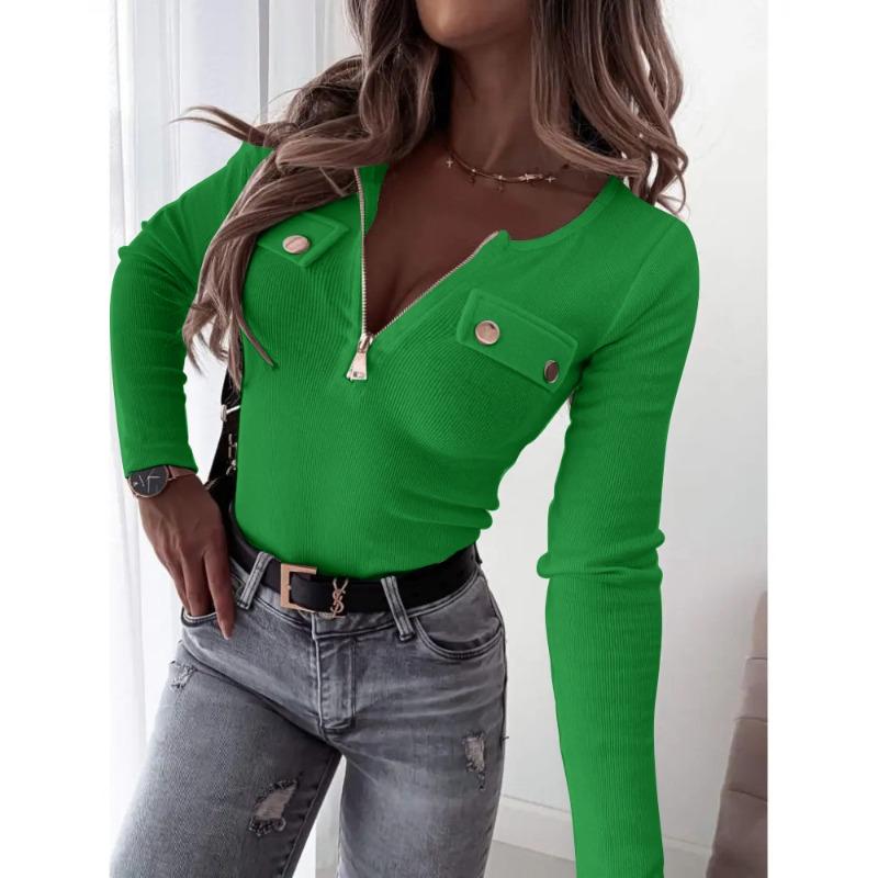 

Модные вязаные облегающие женские футболки с длинным рукавом, капюшоном и застежкой-молнией XXL зелёный