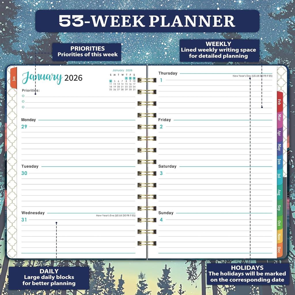 2026 Planner - Planner 2026 Weekly and Monthly from January - December, Calendar Planners with Colorful Tabs, Inner Pocket, 6.4" x 8.5"