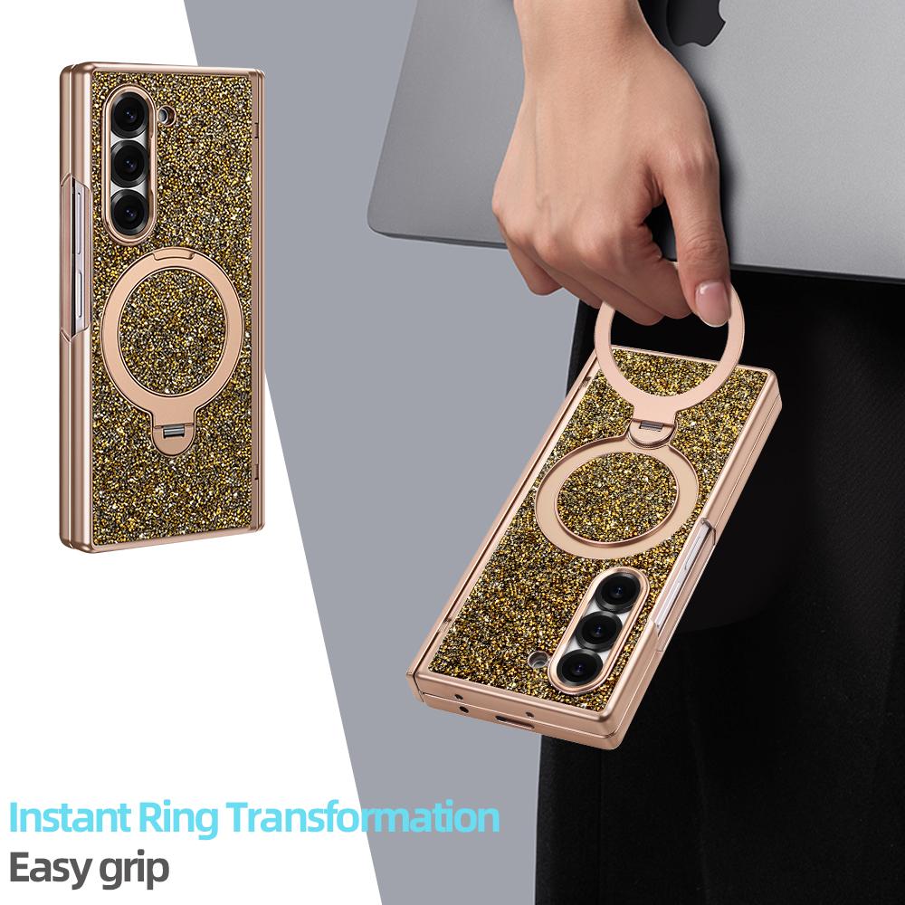 High Quality Flash Diamond Plating Case For Samsung Galaxy Z Fold 7 & Fold 6 Anti Peeping Film Magnetic Rotating Stand Cover