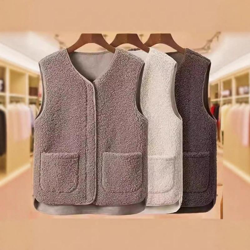 Autumn and winter warm lamb wool fleece granular fleece simple loose vest versatile outer wear fur integrated zipper vest
