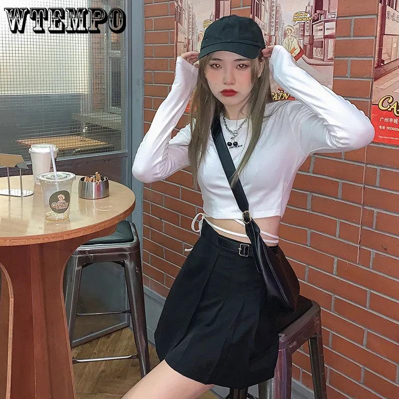 Langarm T-Shirts Frauen Cropped Ins Prevalent Bandage Tops Harajuku Ulzzang Street Spring Girl Causal Slim Shirts