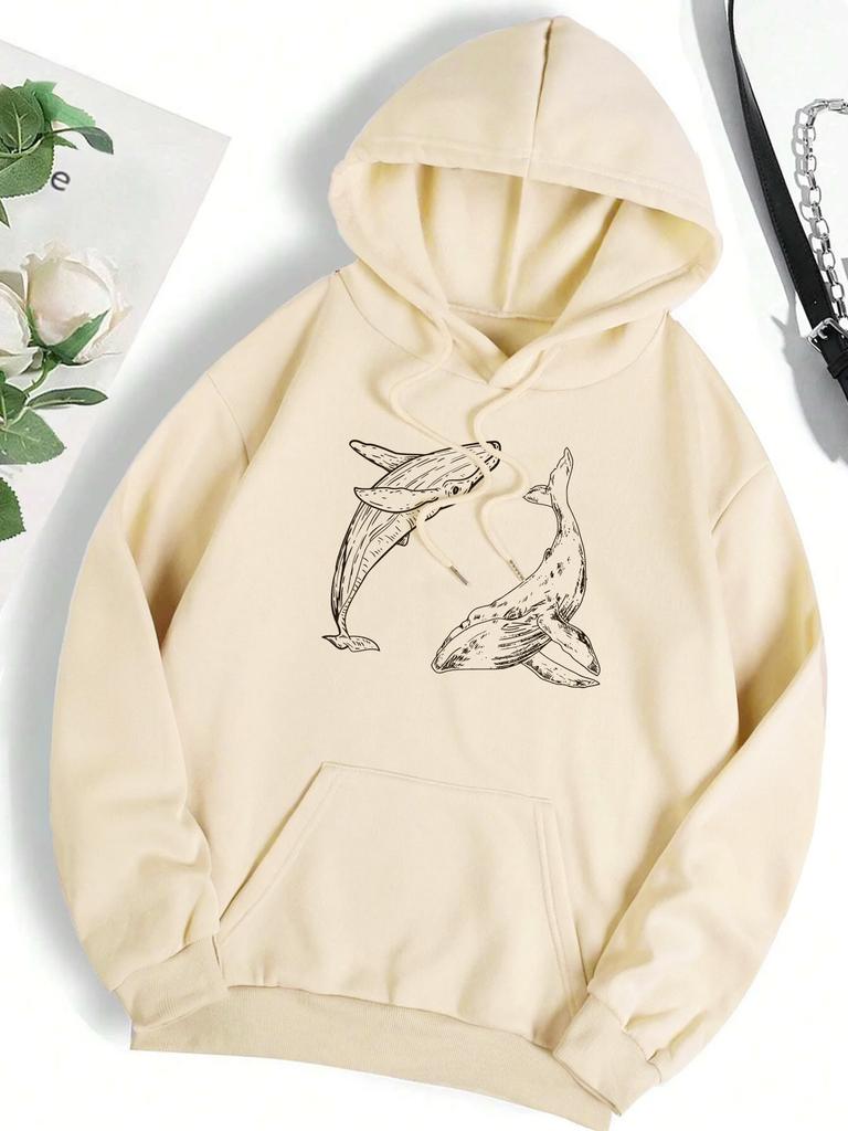 Creative Ocean Whale Printing Women Hoodie Loose Casual Hoody Autumn Multicolor Woman Streetwear All-Match Fleece Clothes