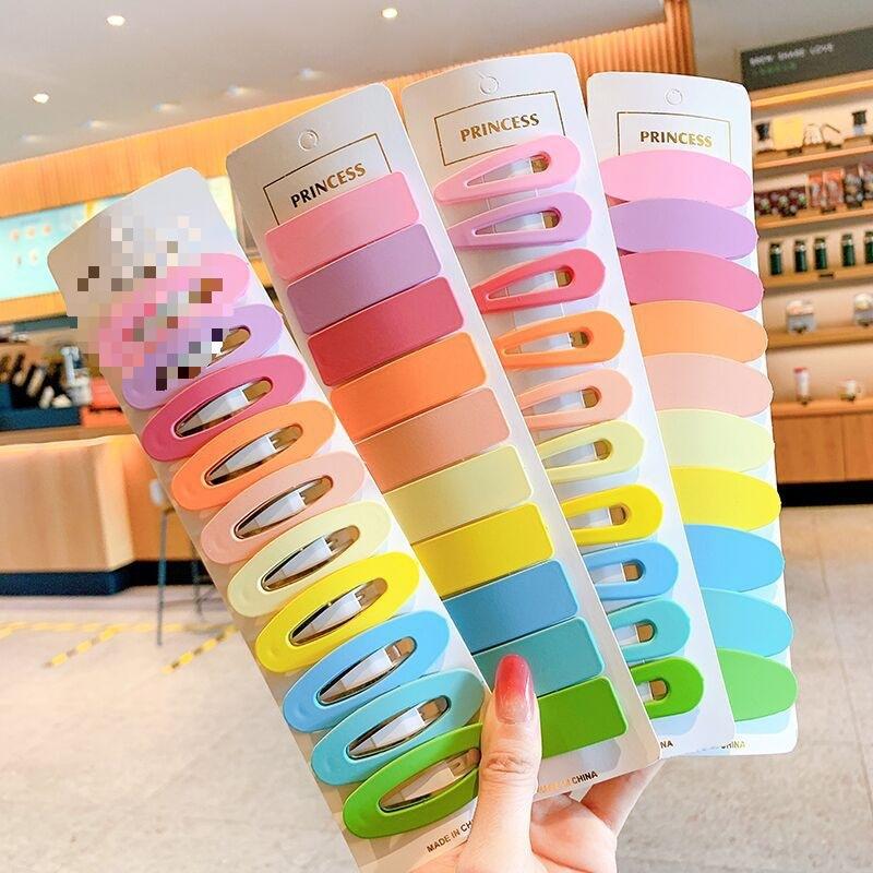 10pcs 5-6cm Candy Color Geometric Waterdrop Square Ornament Hair Clips Women Girls Sweet Hairpins Kids Korean Hair Accessories