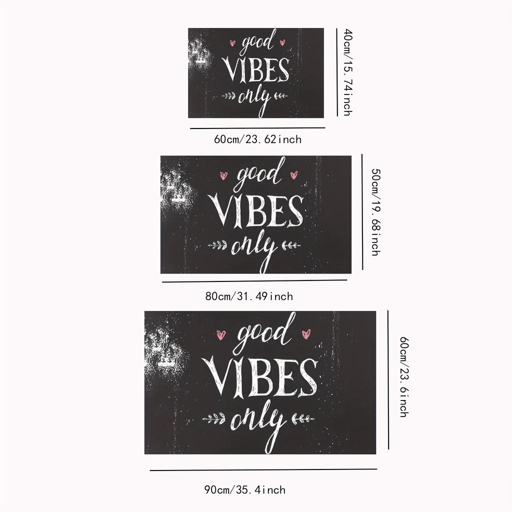 1 Good Vibes Only Indoor and Outdoor Welcome Mat - Black Polyester Rug with White and Pink Hearts Pattern Machine Made, Washable