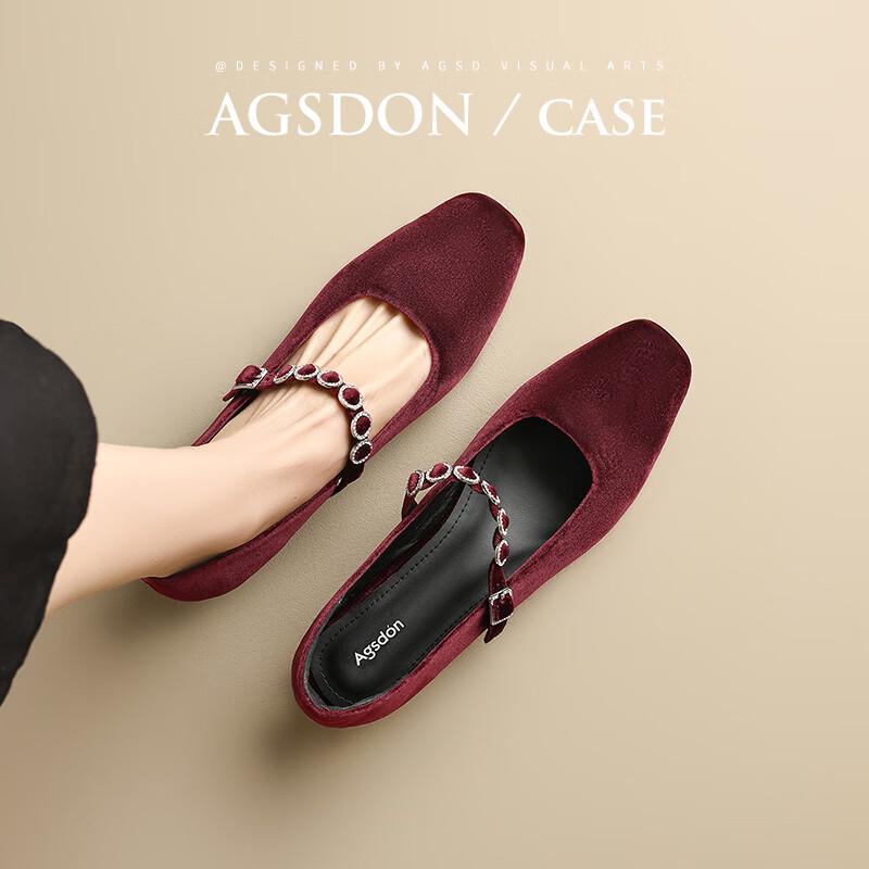 Agsdon Women s Retro Low Heel Mary Jane Shoes 40 вино красного