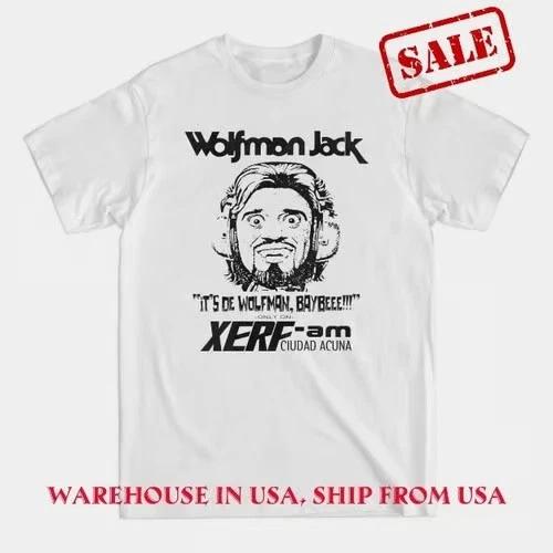 НОВЫЙ! WOLF MAN JACK 80-х Рок-радио DJ Футболка Универсальный размер Графическая футболка S