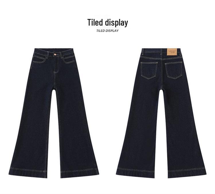2025 Petite Women's Slimming High-Waisted Micro-Flare Velvet Jeans In Deep Blue for Autumn/Winter