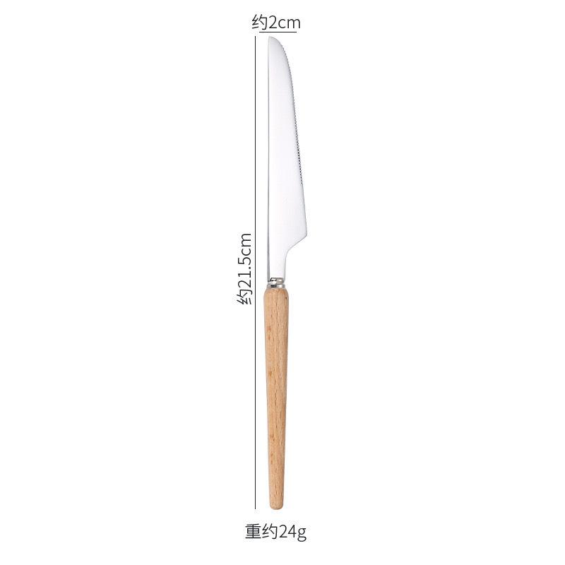 Wooden handle stainless steel knife and fork spoon Western food steak knife 304 stainless steel tableware spoon Fruit dessert fork