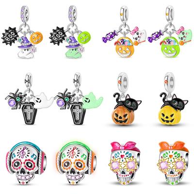 Original Copper Color Fashion Halloween Series Luminous Skull Elf Pumpkin Charms Beads Fit Qikaola Bracelets Diy Jewelry