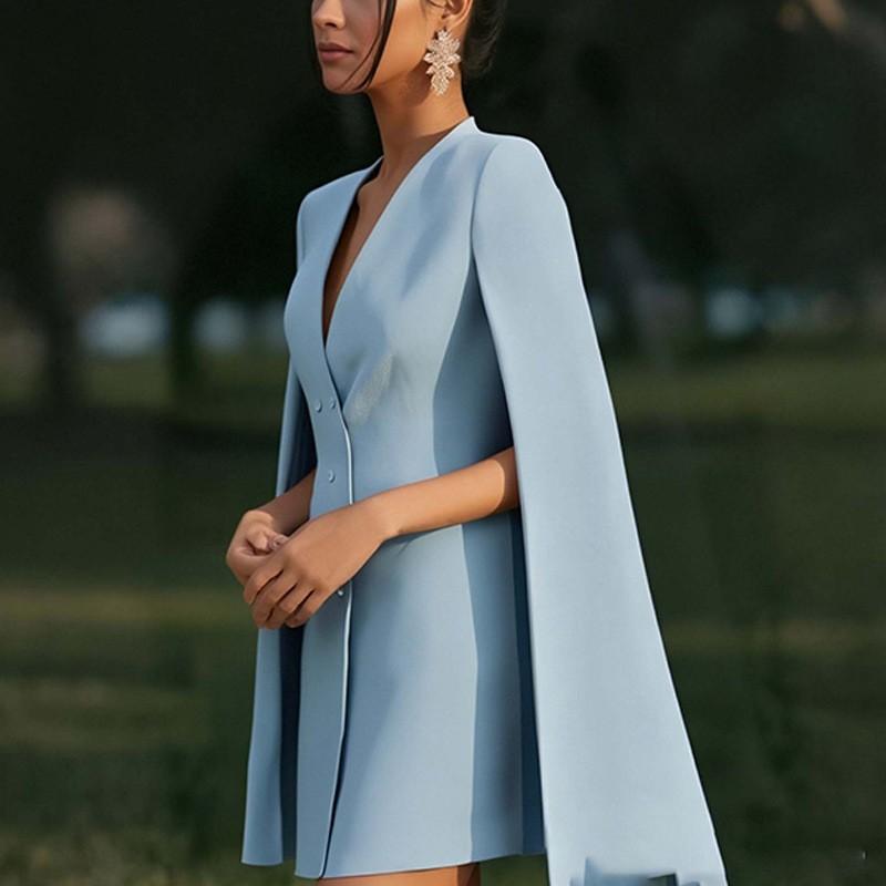 European American Fashion Temperament Pure Color Cape Slim Dress XL