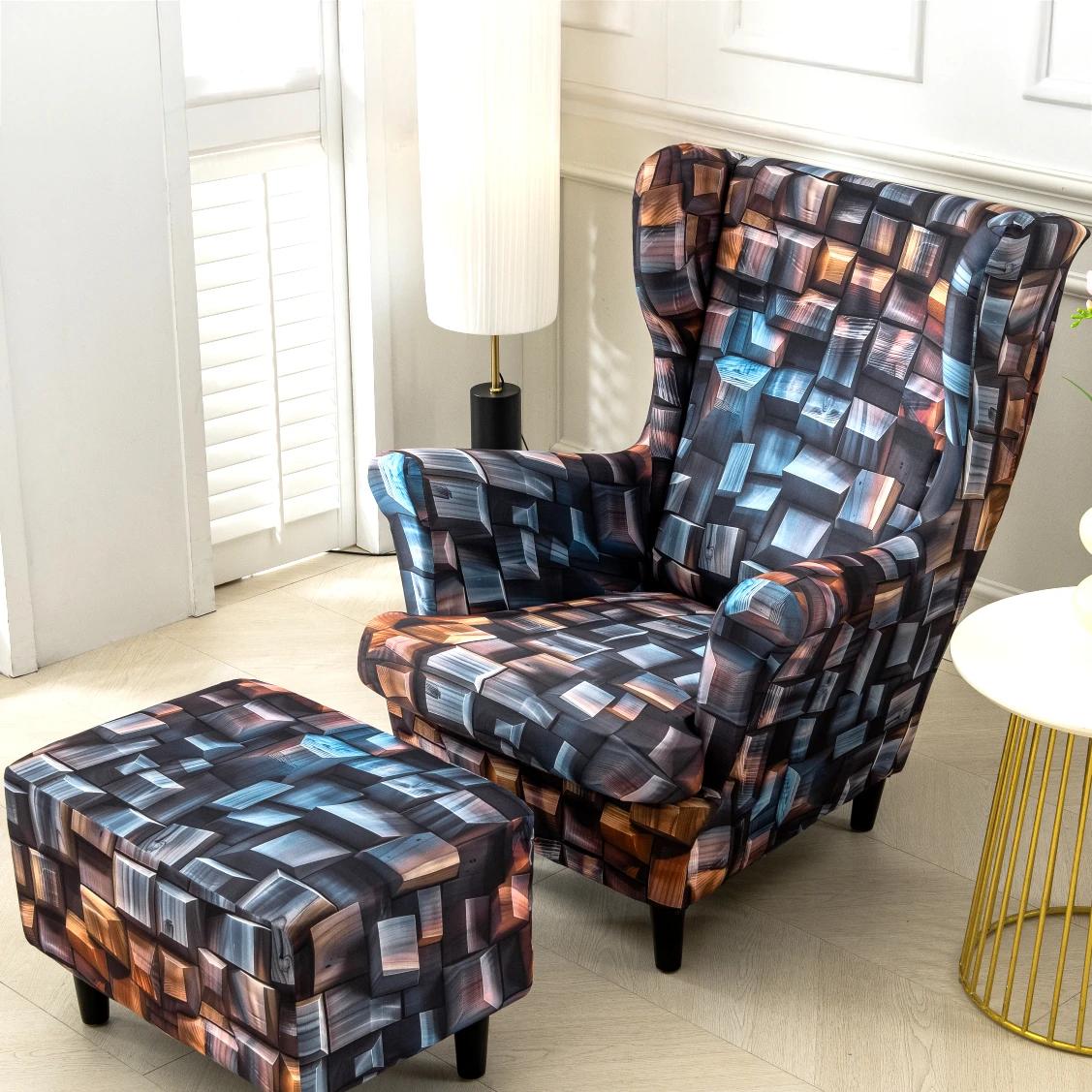 

Leaves Bird Cactus Washable Removable Armchair Seat Cover Elastic Floral Wing Chair Cover Spandex Non-Slip Single Sofa Slipcover Wing Chair Cover