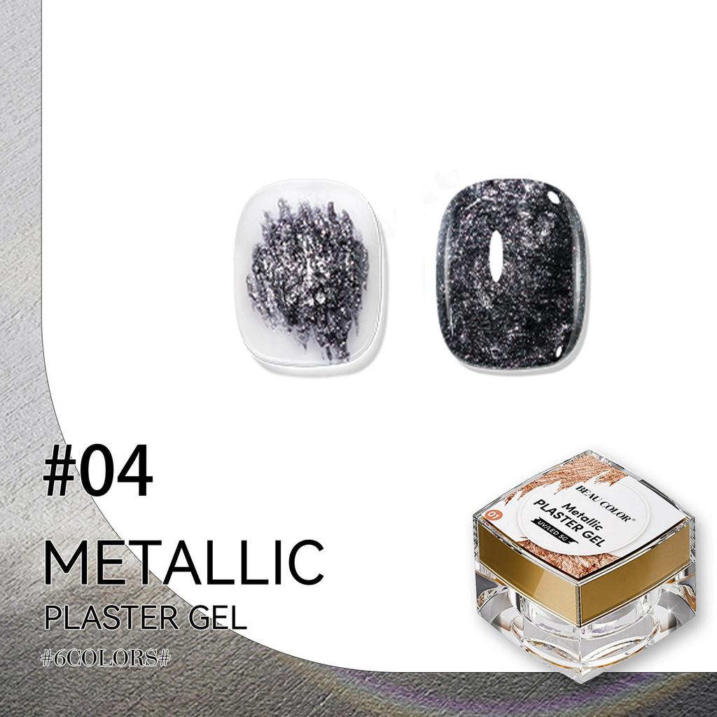 BEAU COLOR 1pcs 5G 6colors Metallic Plaster Nail Gel Collection 3D Effect Gypsum Nail Art Painting Gel Polish for Women Manicure