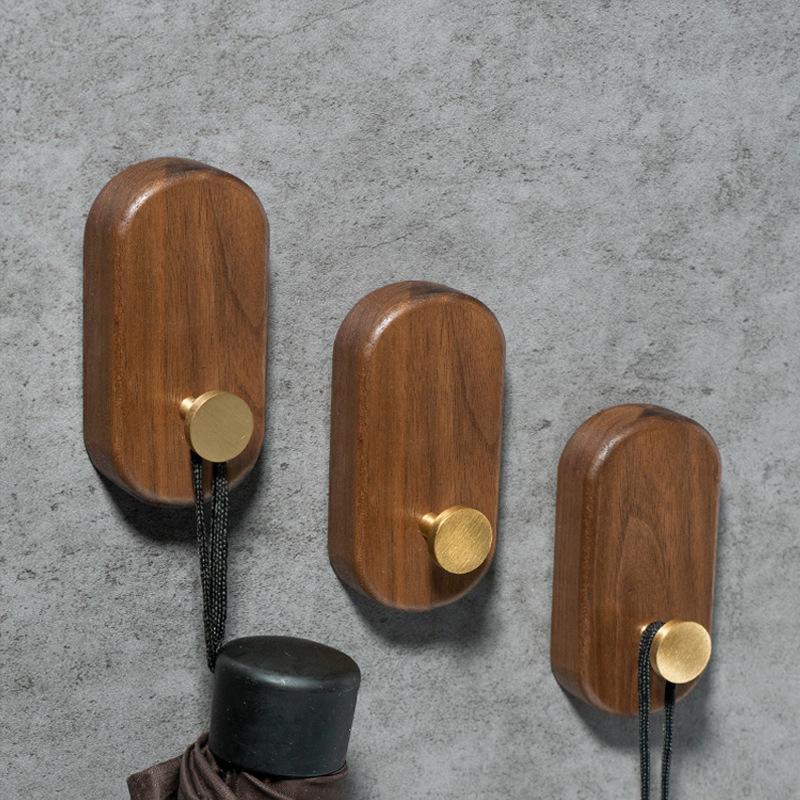 Drewno Orzechowe Mosiężny Haczyk Wiszący na Ścianie Wieszak na Klucze do Drzwi Łazienkowy Wieszak na Płaszcze i Kapelusze Samoprzylepny Haczyk Akcesorium Kuchenne Organizacja Dekoracja