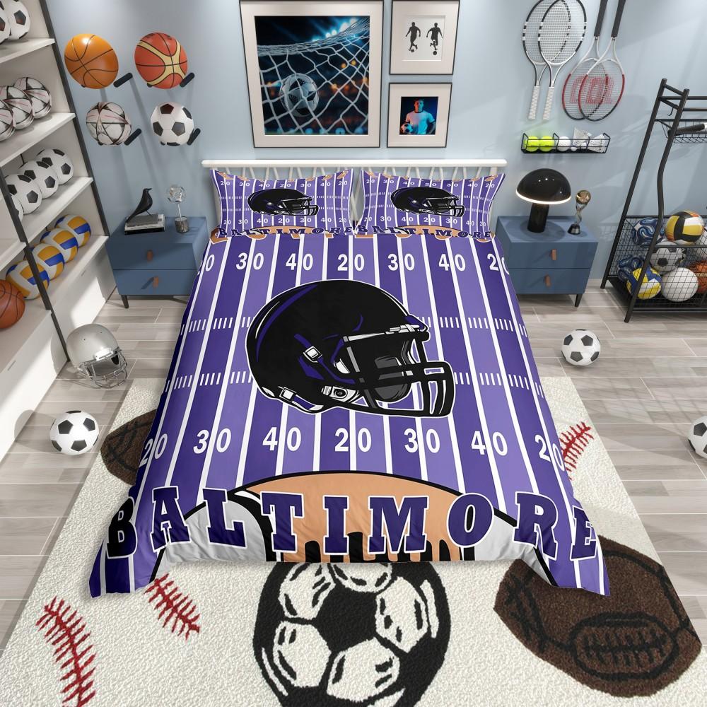Homewish Cartoon Eishockey Bettbezug Set für Jungen, Eat Sleep Bettwäsche Set, Marinegrau Sporthelm Wendebettwäsche