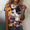 Summer Women's T-Shirts Cartoon Cat Print T-Shirt Harajuku Vintage Short Sleeved Tees O Neck Art Top Oversized Female Clothing