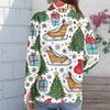 Women's Casual Christmas Print Long Sleeve Cardigan Top for Holiday Festive Wear