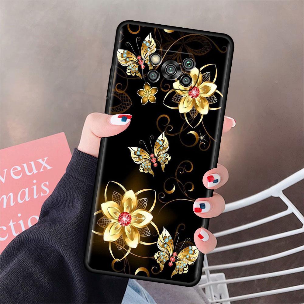 Hülle für Xiaomi Mi Poco X3 NFC X4 Pro F3 F4 GT M4 M3 F1 C40 11 Lite 11T Weiche Silikon-Funda-Telefonabdeckung Diamant Blume Schmetterling