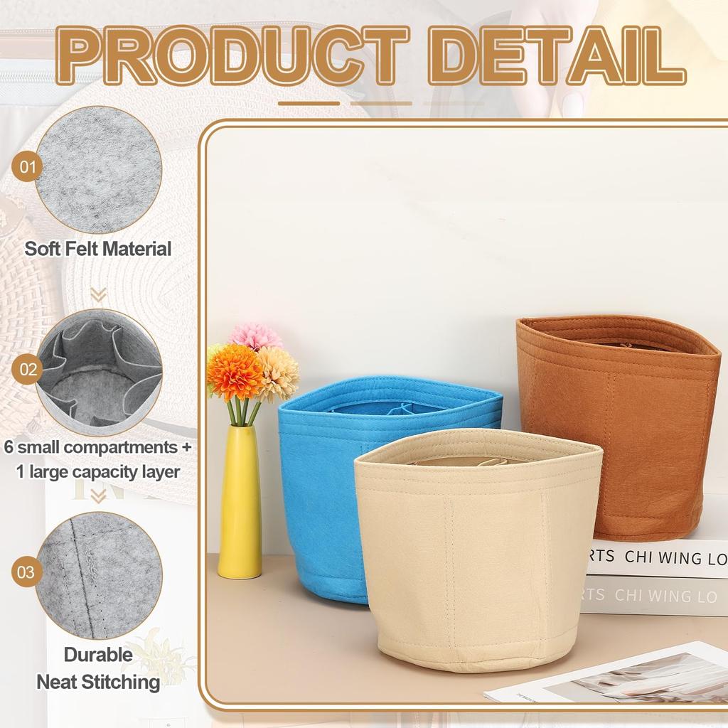 uxcell Portable Felt Pouch Organizer Insert, 20x20cm, Round Multifunctional Pouch Liner for Bucket Bags, Dome Satchels, Totes, and Handbags, Light