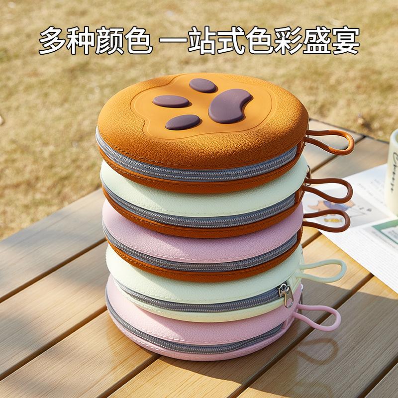 

New cute pet silicone dual-purpose drinking bowl outdoor portable folding storage cat pet bowl жовтий