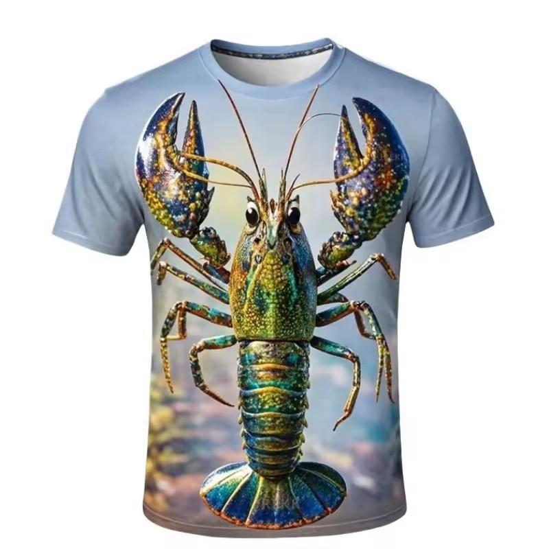 Funny Crayfish Graphic Short Sleeve Children's Clothing Boy Tshirt Fashion Casual Kids Summer Clothes Girl Clothes O-Neck Tops