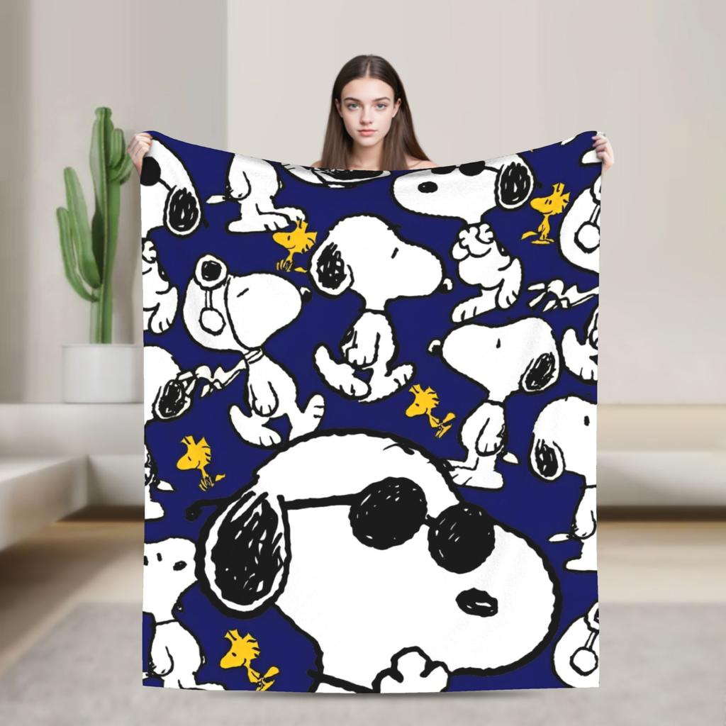 Snoopy Listen to music Blankets Fleece Spring Autumn Cartoon  Multifunction Super Warm Throw Blanket for Home Plush Thin Quilt