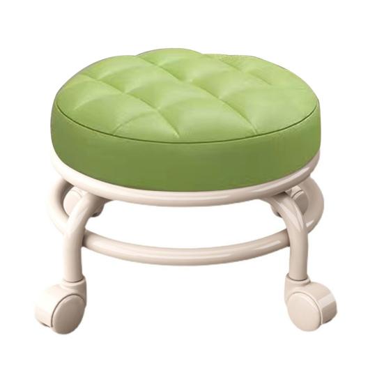 Low Height Rolling Stool with 360 Degrees Wheels Faux Leather Sponge Filled Cushion Modern Home
