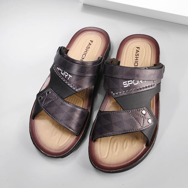 Stylish Daily Mens Sandal Shoes Summertime Slip On Sandal Shoes Men Classic Beach Footwear For Men Outside Genuine Leather Sandal Shoes Male Shoes