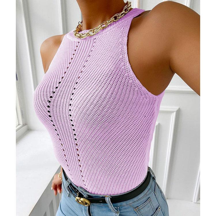 

Літній жіночий сексуальний тонкий жилет Однотонна безрукавка Модні трикотажні топи без рукавів M фіолетовий