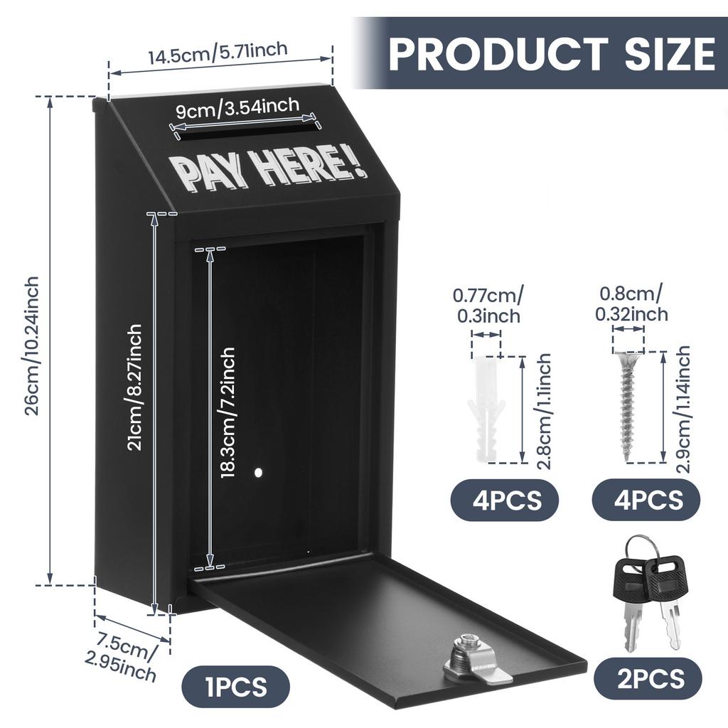 Money Cash Drop Box with Lock, Metal Donation and Suggestion Box Wall Mounted Garden Mailbox for Farm or Office,Home,Outdoor