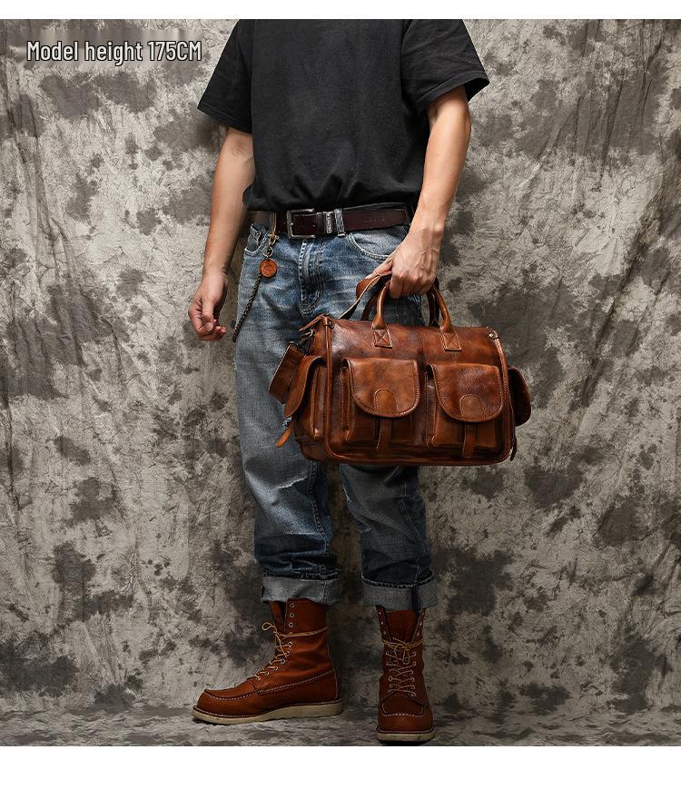 Strukturierte Lässige Herren-Umhängetasche aus Echtem Leder - Schultertasche auspflanzlich gegerbtem Leder für Business und Freizeit.