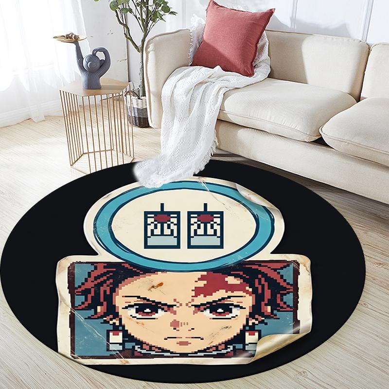 Tanjiro Kamado Pattern Round rug,Carpet Rug for Living Room Bedroom Playroom ,Non-slip Floor Mat,Holiday Gifts and Birthday Gifts.