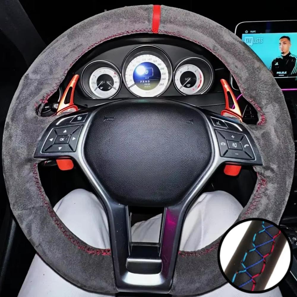 Hand Stitched Soft Suede Leather Steering Wheel Cover For Mercedes Benz A45 AMG W176 C63 W204 CLA C117 CLS S-Model 2011-2016