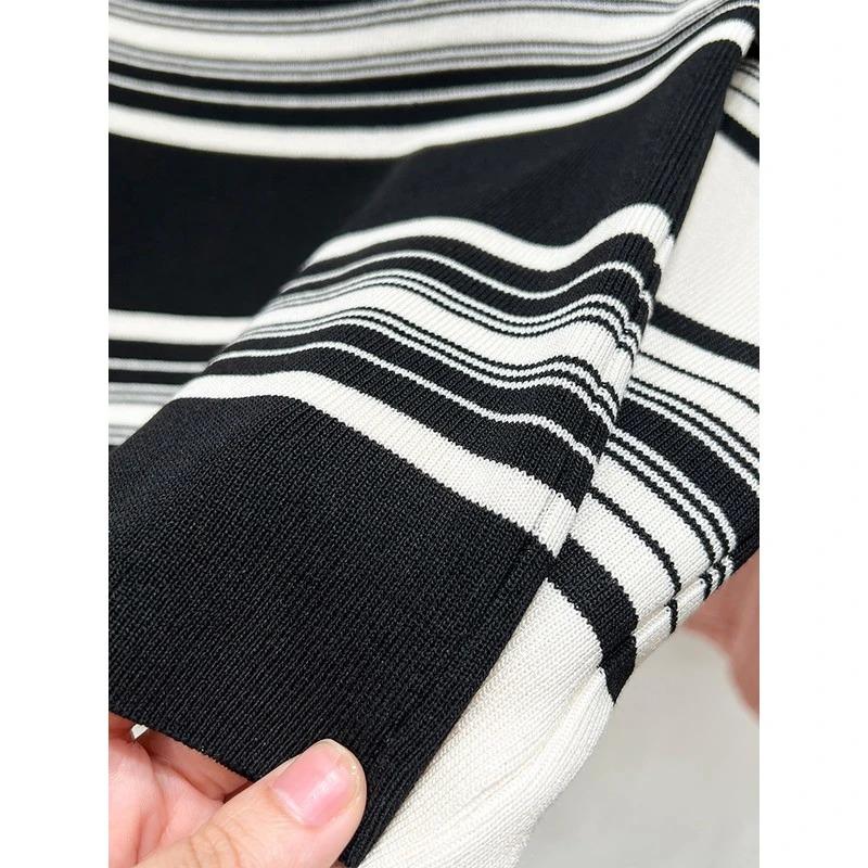 Summer Women's Striped Square Neck Knit Crop Top Slim Fit