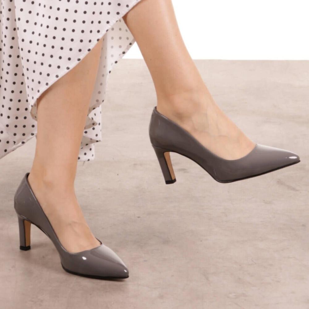 Women's Fashion Gray Patent Leather Heeled Shoes