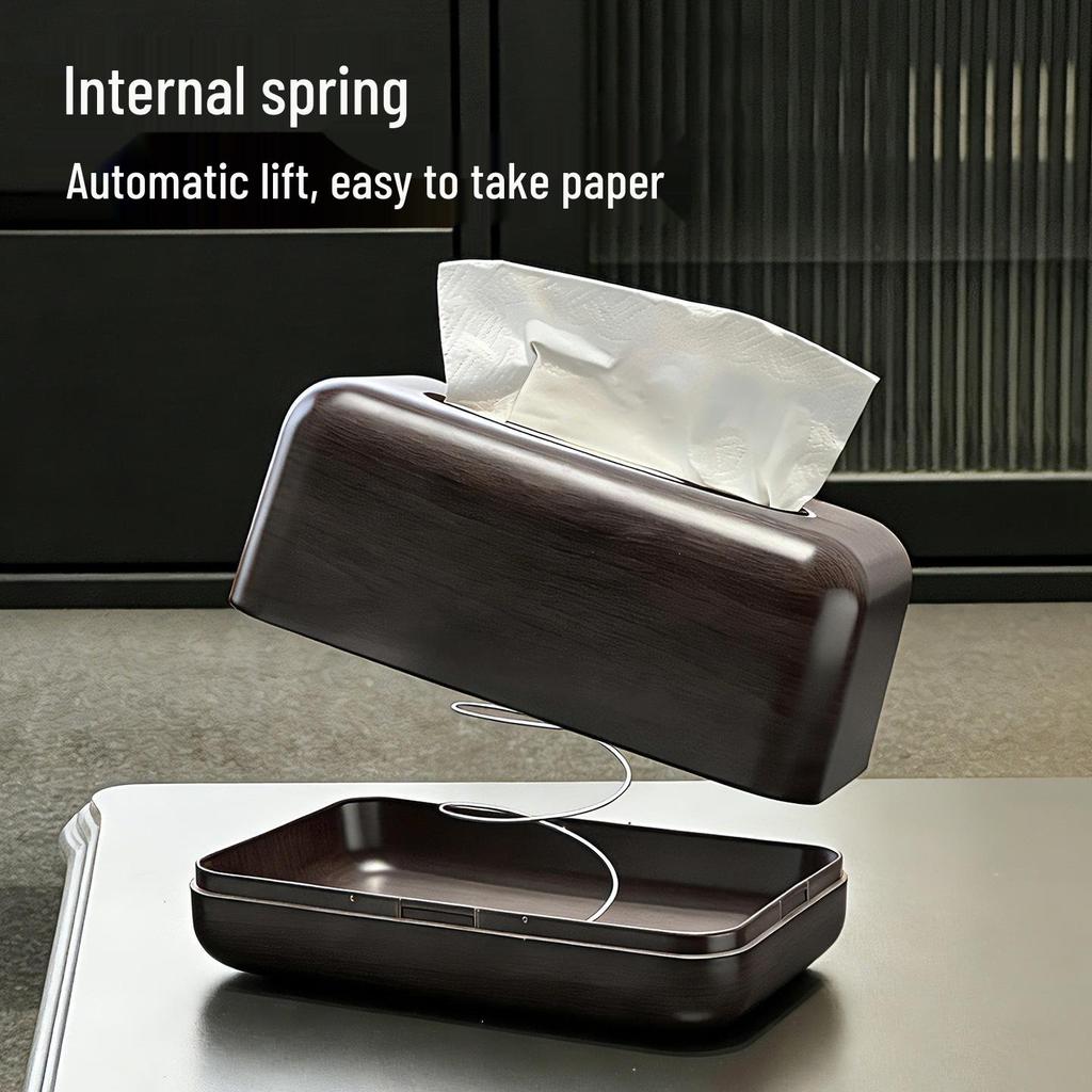 Elegant Chinese Wood Grain Tissue Box - High-End Feel Desktop Dispenser for Living Room Wet Wipes and Paper Storage.