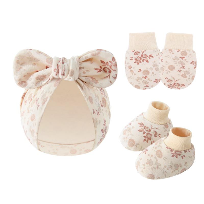 Newborn Baby Bow Hat Baby Anti Scratch Gloves Foot Covers Cotton Baita Cartoon Rabbit Ear Covers