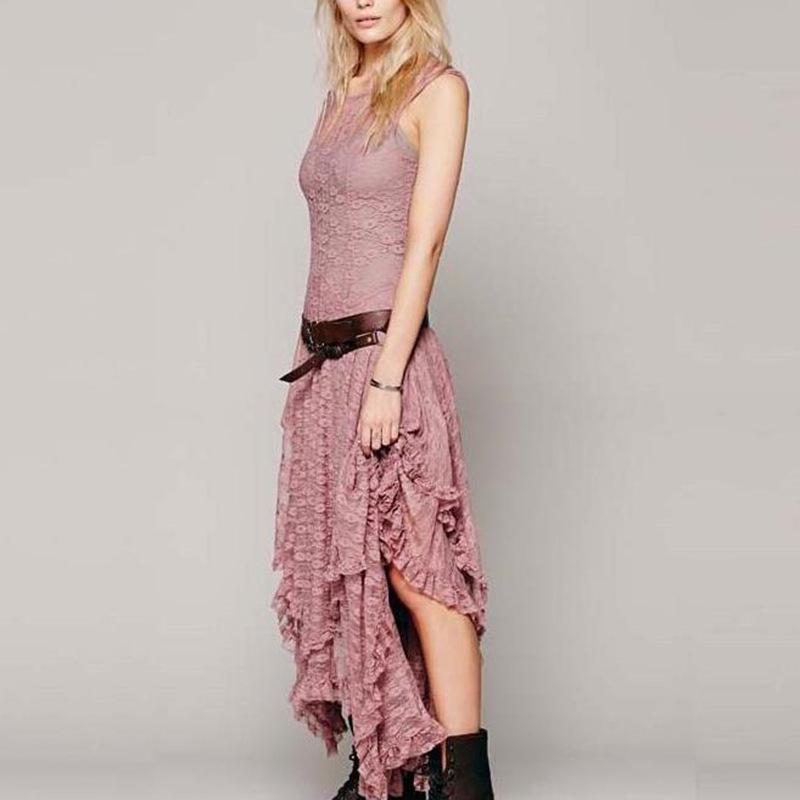 European Fashion Lace Irregular High-Low Skirt Dress