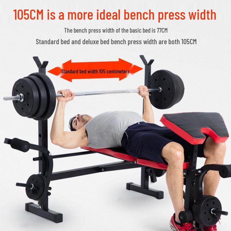 Foldable Multifunction Weightlifting Bench: Bench Press, Squat Rack, Barbell, and Dumbbell Fitness Equipment Set.