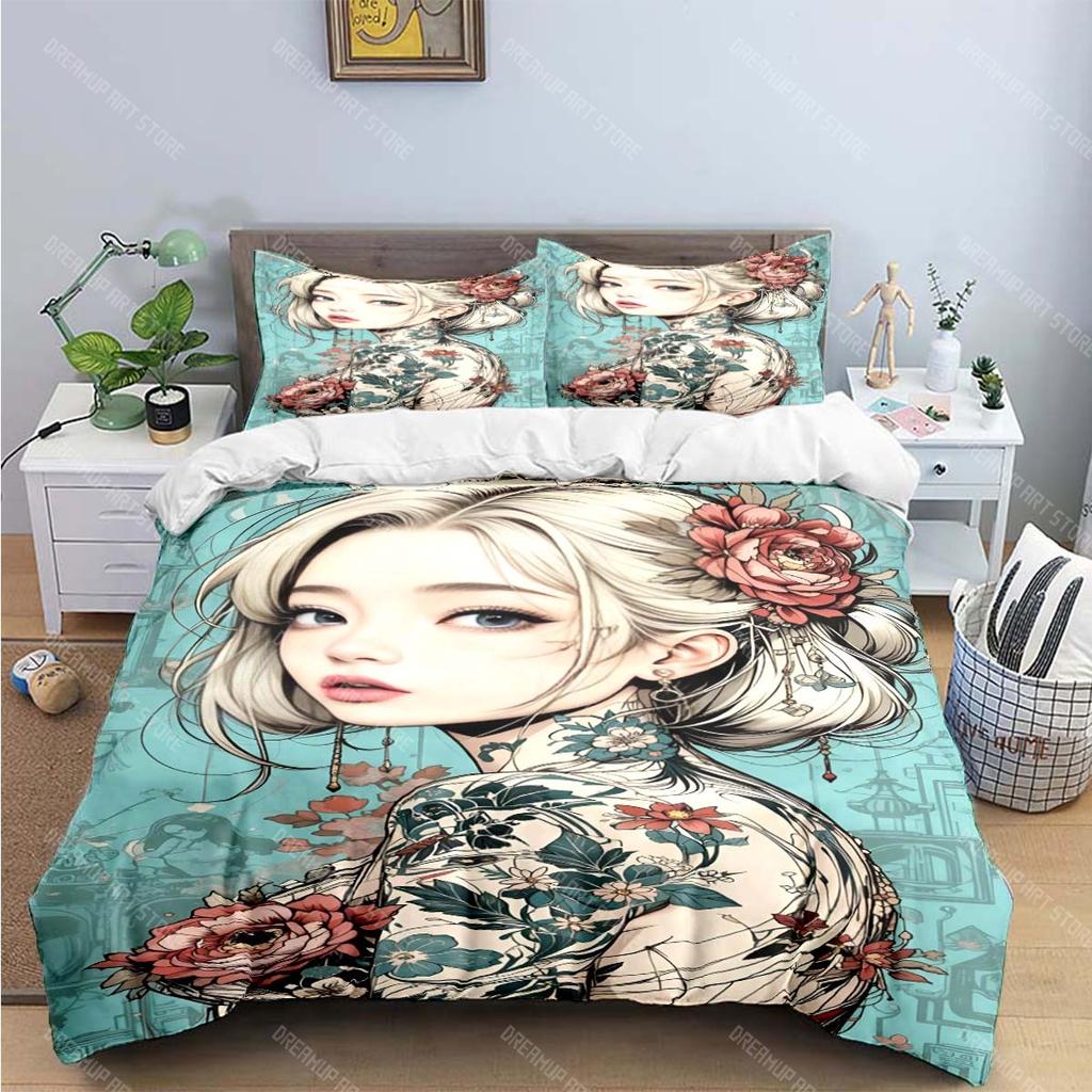 Fashion Sexy Anime Girl Print Bedding Sets Bed Supplies Set Duvet Cover Bed Comforter Set Bedding Set Aldult Gift