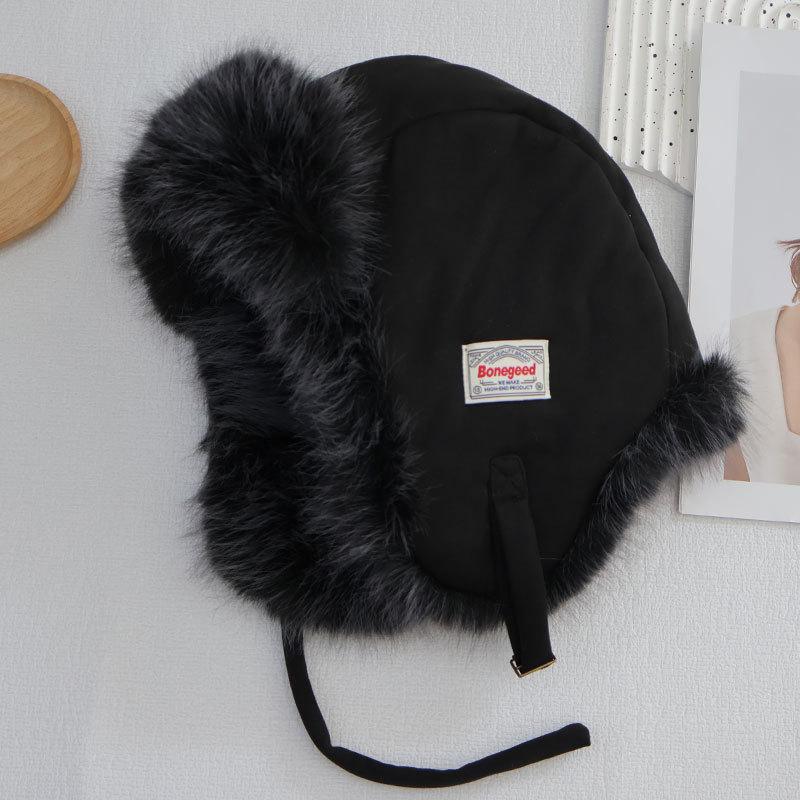 Thickened Wind and Cold Lightning Front Hat Winter Women's Outdoor Fleece Ear Protection Hat Plush Ski Hat