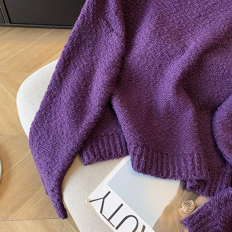 Real shot, super~ sauce purple grainy circle sweater women's pullover lazy wind knitted sweater
