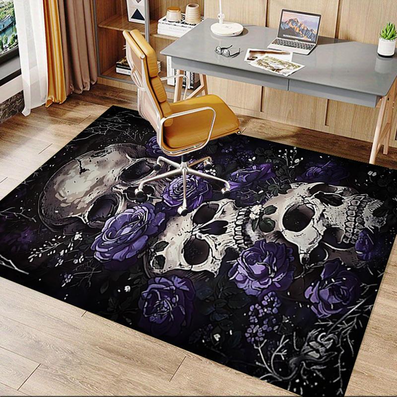 1pc Skull Flowers Carpet Anti Slip Polyester Floor Mat for office.Bedroom