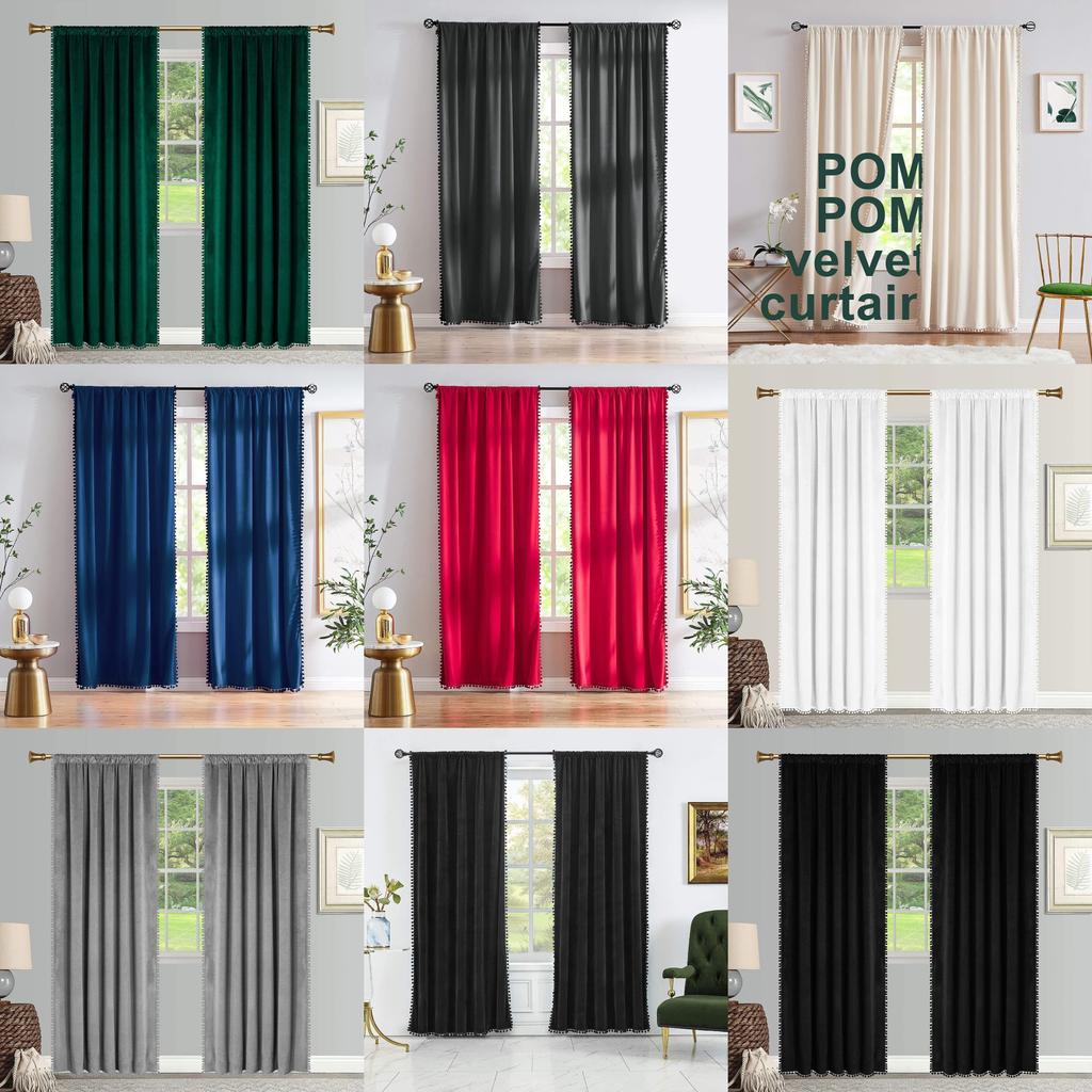 Solid Velvet Color Curtain Long Window Drapes For Living Ro Supplies Household