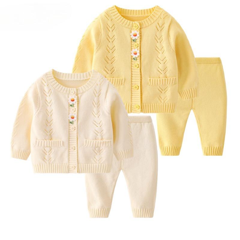 Spring and Autumn Girls Comfortable Knitted Cardigan Set Casual Baby Sweater