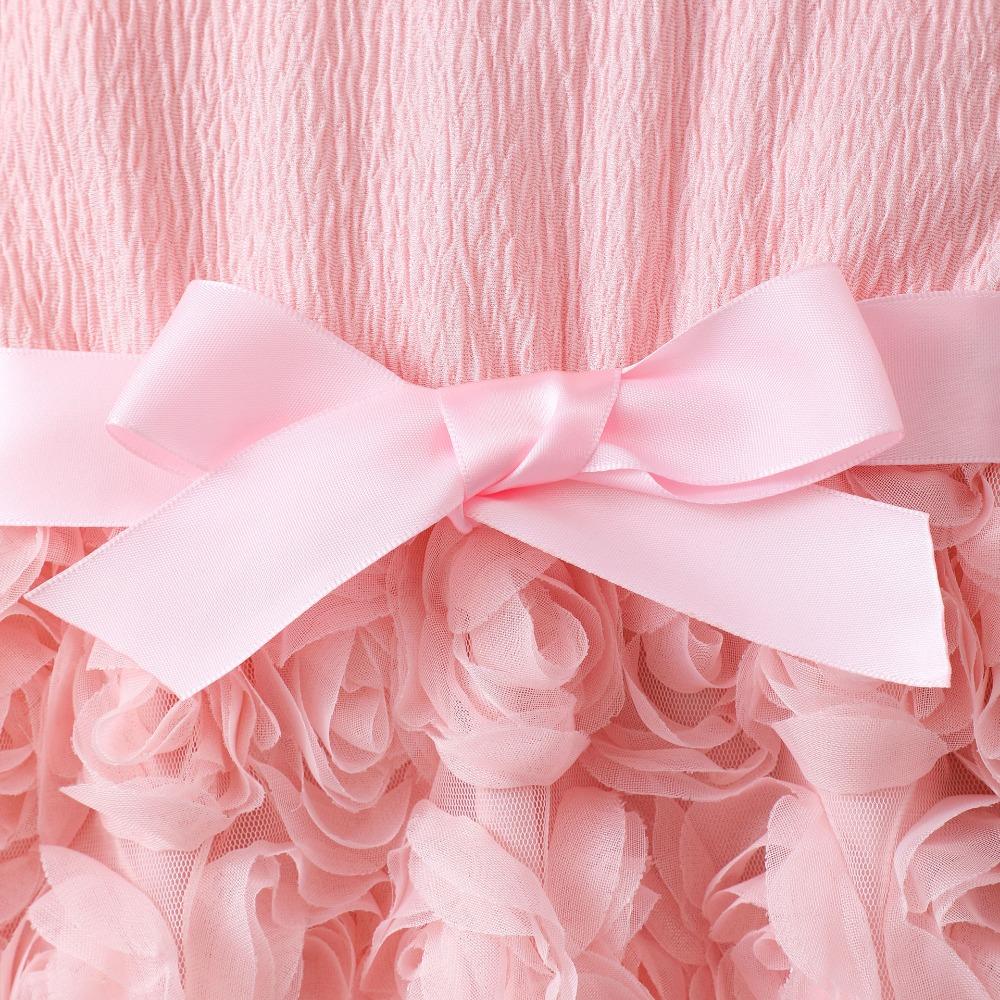 2-7Y Long-Sleeved Dress Girls Solid-Color Rose Print Dress Girls Fall/Winter Base Layer Skirt