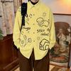 INCERUN S-5XL Men Lapel Neck Long Sleeve Cute Print Casual Loose Oversized Tops Shirts