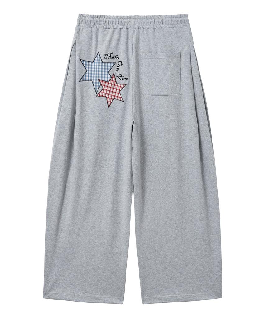 MOZMOZ Star Patch Side Pleated Wide Training Pants Gray
