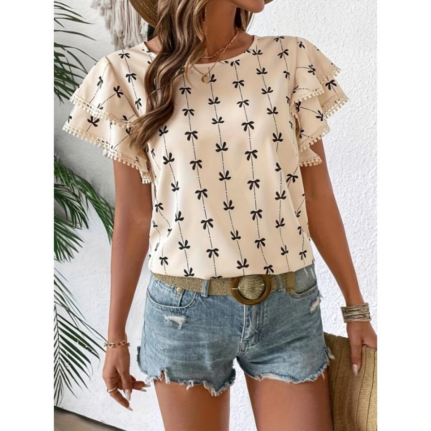 

YYFS женские модные повседневные летние весенние блузки и рубашки с короткими рукавами и круглым вырезом L абрикосовый